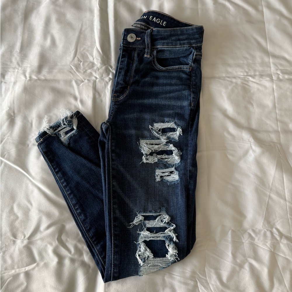 Dark Wash Ne(X)t Level High Waisted Distressed Jegging Crop